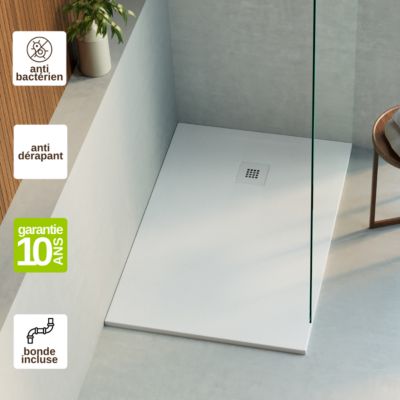 Receveur de douche 120x80 extra-plat Blanc en résine minérale antidérapant effet ardoise - Thor LAVABERG