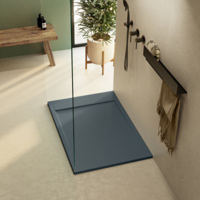 Receveur de douche 140x90 extra-plat Anthracite en résine minérale antidérapant effet ardoise - Magnus LAVABERG