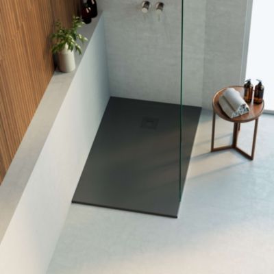 Receveur de douche 150x90 extra-plat Noir en résine minérale antidérapant effet ardoise - Thor LAVABERG