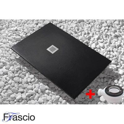 Receveur de Douche 155X115 cm Ligne Vulcano Fin Noir en Résine Synthétique et Poudre de Marbre Avec Drain Libre FRASCIO