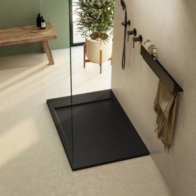 Receveur de douche 160x80 extra-plat Noir en résine minérale antidérapant effet ardoise - Magnus LAVABERG