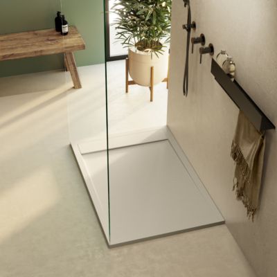 Receveur de douche 160x90 extra-plat Beige en résine minérale antidérapant effet ardoise - Magnus LAVABERG