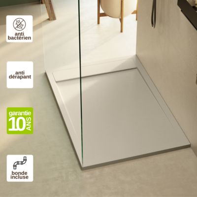 Receveur de douche 160x90 extra-plat Beige en résine minérale antidérapant effet ardoise - Magnus LAVABERG