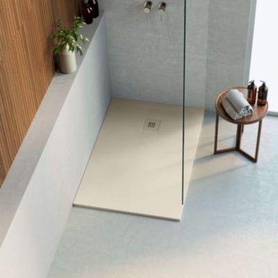 Receveur de douche 160x90 extra-plat Beige en résine minérale antidérapant effet ardoise - Thor LAVABERG