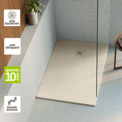 Receveur de douche 160x90 extra-plat Beige en résine minérale antidérapant effet ardoise - Thor LAVABERG