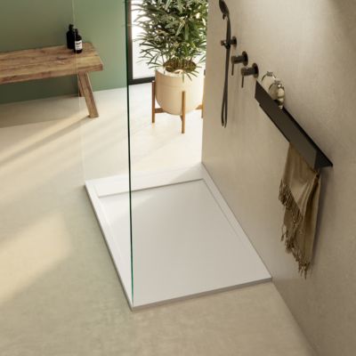Receveur de douche 160x90 extra-plat Blanc en résine minérale antidérapant effet ardoise - Magnus LAVABERG