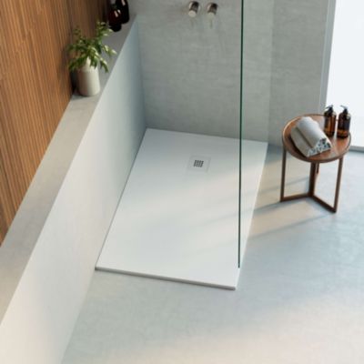 Receveur de douche 170x80 extra-plat Blanc en résine minérale antidérapant effet ardoise - Thor LAVABERG