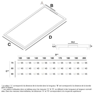 Receveur de douche 70 x 100 cm extra plat COVER en resine surface ardoisee blanc