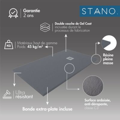 Receveur de douche 70 x 100 cm extra plat ELITE en resine surface ardoisee blanc