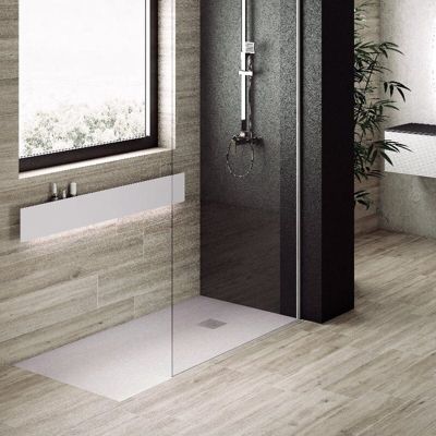 Receveur de douche 70 x 100 cm extra plat PURE en resine surface ardoisee gris Grille inox