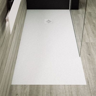 Receveur de douche 70 x 110 cm extra plat PURE en resine surface ardoisee blanc Grille blanche