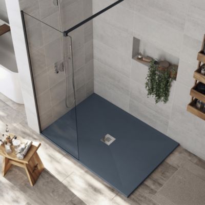 Receveur de douche 70x110 cm extra plat DEXA en resine surface ardoisee anthracite Grille inox