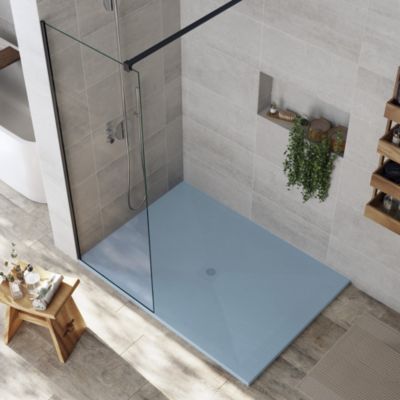 Receveur de douche 70x110 cm extra plat DEXA en resine surface ardoisee gris cendre Grille gris cendre