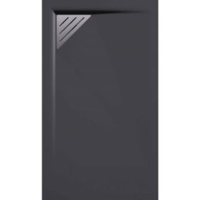 Receveur de douche 70x110 cm extra plat TRINITY anthracite en résine minérale grille à Gauche