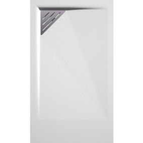 Receveur de douche 70x120 cm extra plat TRINITY blanc en résine minérale grille à Gauche