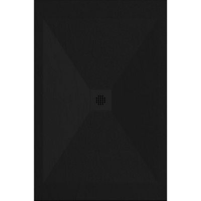Receveur de douche 70x140 cm extra plat DEXA en resine surface ardoisee noir Grille noire
