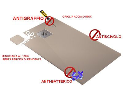Receveur de Douche 70X155 cm Ligne Vulcano Fin Gris foncé Ral 7005 en Résine Synthétique et Poudre de Marbre  - FRASCIO