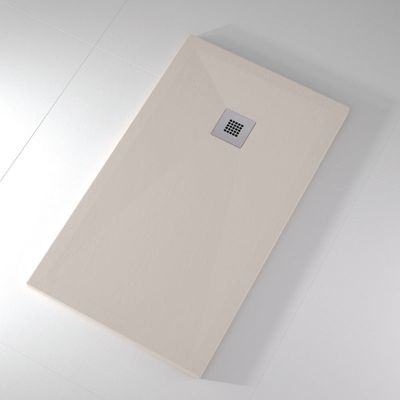 Receveur de douche 70x170 cm extra plat ONDA en resine surface ardoisee beige Grille inox