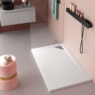 Receveur de douche 70x70 cm extra plat TRINITY noir en résine minérale grille à Droite