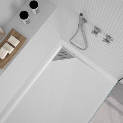 Receveur de douche 70x70 cm extra plat TRINITY noir en résine minérale grille à Droite