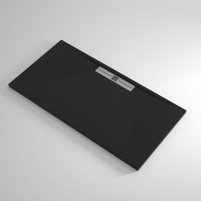 Receveur de douche 70x80 cm extra plat EDIS en resine surface ardoisee noir Grille noire