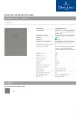 Receveur de douche 80 x 100 cm en acrylique, gris mat, Villeroy & Boch Exklusive
