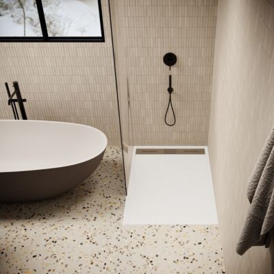 Receveur de douche 80 x 100 cm extra plat LUCIA en SoliCast surface ardoisee blanc