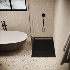 Receveur de douche 80 x 100 cm extra plat LUCIA en SoliCast surface ardoisee noir