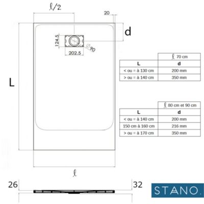 Receveur de douche 80 x 100 cm extra plat PIATTO en SoliCast surface ardoisee blanc