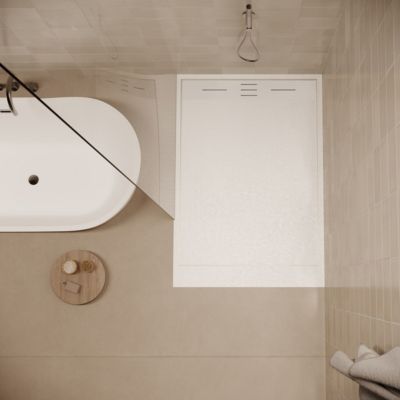 Receveur de douche 80 x 100 cm extra plat SALVI en SoliCast surface ardoisee blanc