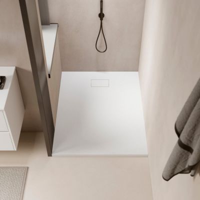 Receveur de douche 80 x 120 cm extra plat PIATTO en SoliCast surface ardoisee blanc