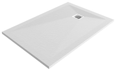 RECEVEUR DE DOUCHE EN RÉSINE LM SLATE - 150x80 - RAL 9003 Couleur Blanc Extra Plat Valve Et Grille Laquee Incluses Classe C3 88638565