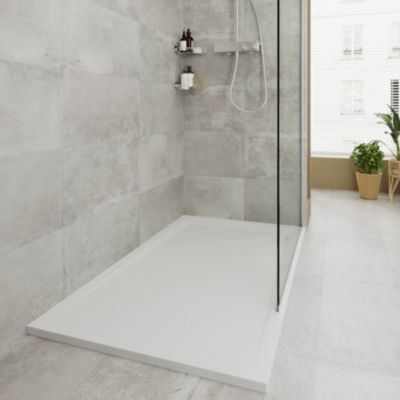 Receveur de douche 80 x 120 cm, résine, blanc, GoodHome Luiro