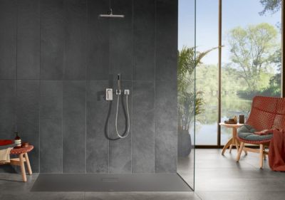 EMKE Receveur de Douche 80x80 cm Semi-Circulaire Extra Plat Antidérapant en SMC Noir | Leroy Merlin