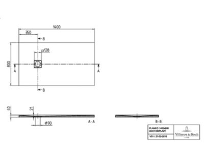 Receveur de douche 80 x 140 cm en acrylique, anthracite mat, Villeroy & Boch Exklusive