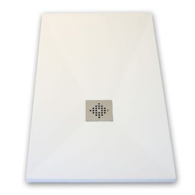 Receveur de douche 80 x 140 cm extra plat PURE en resine surface ardoisee blanc Grille inox