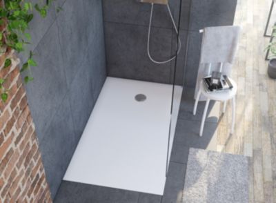 Receveur de douche 80 x 140 cm, recoupable, blanc, Allibert Karbon