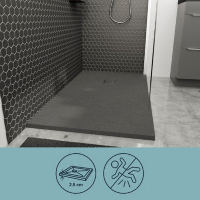 Receveur de douche 80 x 140 cm, résine, gris, GoodHome Douro