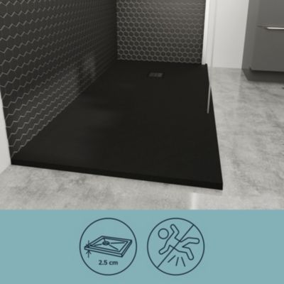 Receveur de douche 80 x 140 cm, résine, noir, Douro GoodHome