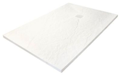 Receveur de douche 80 x 160 cm en résine et minéral, blanc, avec bonde, Ondee Nara