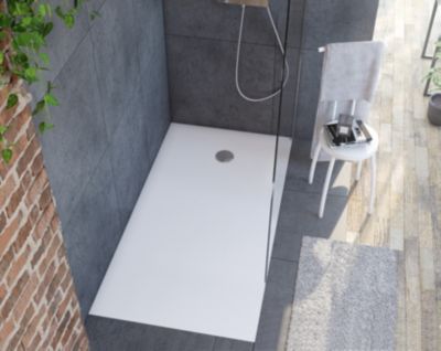 Receveur de douche 80 x 160 cm, recoupable, blanc, Allibert Karbon