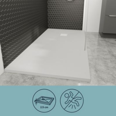 Receveur de douche 80 x 160 cm, résine, blanc, GoodHome Douro