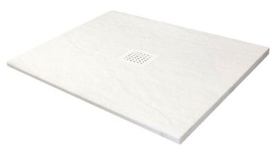 Receveur de douche 80 x 80 cm en résine et minéral, blanc, avec bonde, Ondee Nara