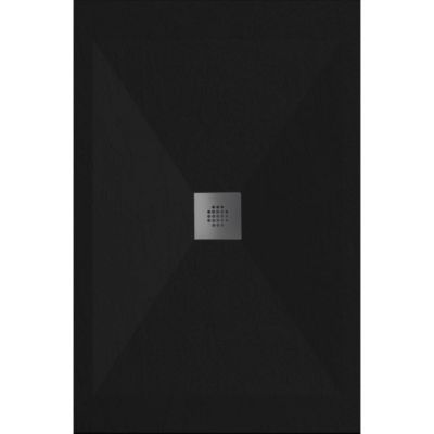 Receveur de douche 80x100 cm extra plat DEXA en resine surface ardoisee noir Grille inox