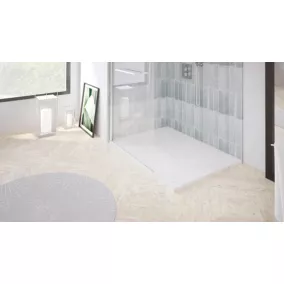 Receveur de douche 80x100 cm extra plat, résine et minéral, marbre blanc, Ayor Bathroom Nola