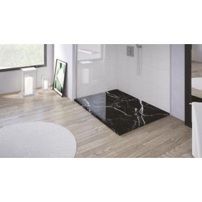 Receveur de douche 80x100 cm extra plat, résine et minéral, marbre noir, Ayor Bathroom Nola