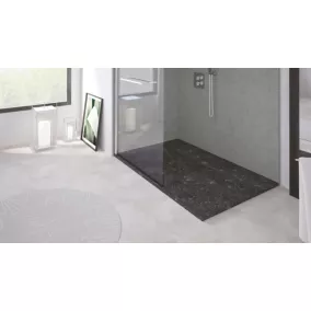 Receveur de douche 80x120 cm extra plat, résine et minéral, terrazzo noir, Ayor Bathroom Nola