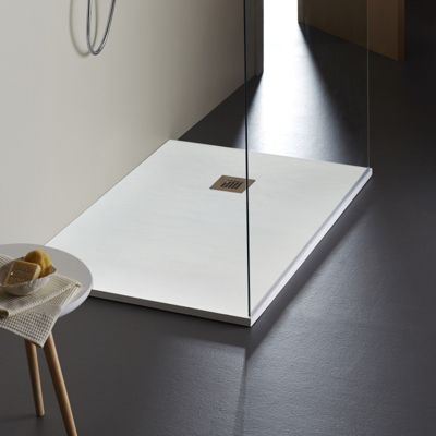 Receveur de douche 80x120 extraplat antidérapant blanc effet texturé + bonde - Ceane