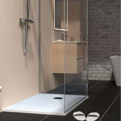 Receveur de douche 80x120 extraplat antidérapant blanc effet texturé + bonde - Ceane