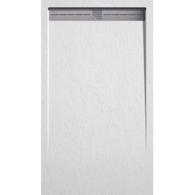 Receveur de douche 80x130 cm extra plat ARCO en resine surface ardoisee blanc Grille inox